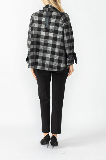 Silver Wide High Neck Check Jacket